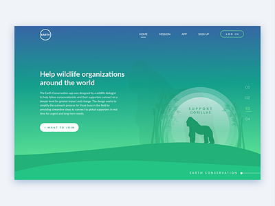 Earth Conservation landing page adobe xd agency branding color conservation design gradient illustration mobileapp ui uidesign user interface ux uxui vector web website wildlife