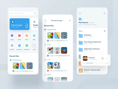 File Manager App app clean design file manager folders icons ios mobile music ui