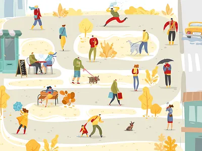 Autumn people vector illustration autumn dogs fall illustraion men park people seasons stroll vector walk women