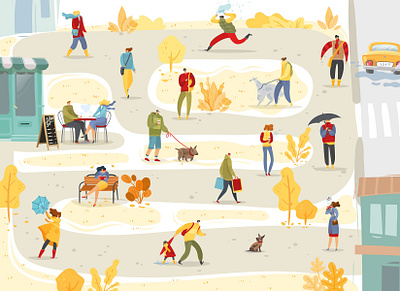 Autumn people vector illustration autumn dogs fall illustraion men park people seasons stroll vector walk women