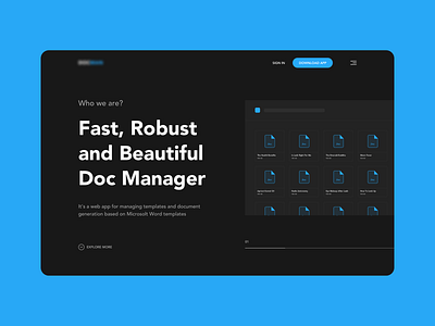 Doc Management App Website app clean dark theme design doc document homepage landing page management app ui ux webdesign