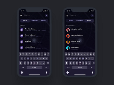 Search Places & People android app dark ui design ecommerce events filter ios iphone list map navigation people places profile reservation search social ui ux