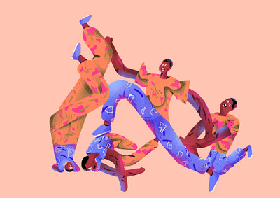 Hip-hop band characters color combinations dancers details digital art fresh illustration pattern stylized texture vibrant colors