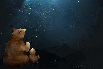 watching the galaxy bear buddy dad galaxy illustration mom son stars takecare vector watching