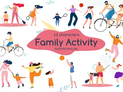 Family Activity Flat Collection active activity adult caucasian cheerful child childhood children family father female fun happy male outdoors parents people playing smiling togetherness