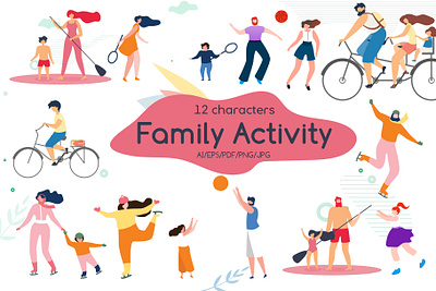 Family Activity Flat Collection active activity adult caucasian cheerful child childhood children family father female fun happy male outdoors parents people playing smiling togetherness