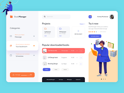 Dashboard - BookManager app clean colors dashboard design illustration minimal mobile ui ux web