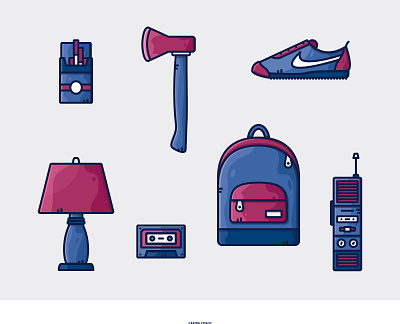 Stranger Things Items 80s icon illustration strangerthings vector vectorart