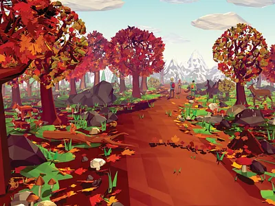 Low Poly Forest Landscape Book Cover 3d animals art autumn blender book cover fall forest low poly mountains nature polygon