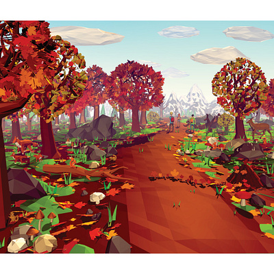 Low Poly Forest Landscape Book Cover 3d animals art autumn blender book cover fall forest low poly mountains nature polygon