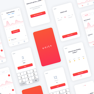 U N I T ⚡️Fitness tracker app design app app design branding design design agency fitness app minimal pink red tracker app ui ux web webapp workout workout tracker