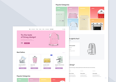 Smeg redesign concept art branding concept concept design design ecommerce figma figmadesign home appliances homepage design interface minimal productdesign sketch smeg ui uidesign ux ux design vector