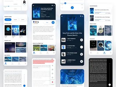 Book & Audio app audio book content listen mobile app playlist read stream typogaphy ui ux
