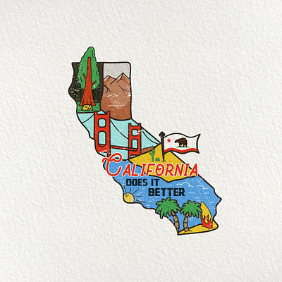 2/50 California US State Sticker adventure badge california camping emblem golden gate mountain patch retro sequoia park sticker surfing usa vector vintage