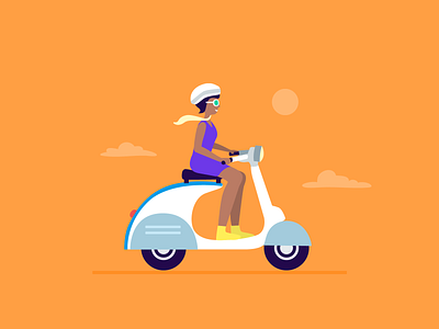 Scooter banner bike blog post design enjoy flat flat design flat illustration freedom fun illustration minimal ride roads scooter summer vector woman yellow