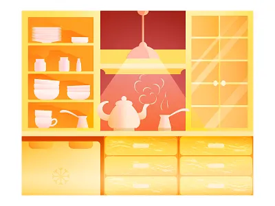 Kitchen in flat design decor flat flat design furniture illustration illustrator interior kitchen kitchenware minimal vector warm yellow