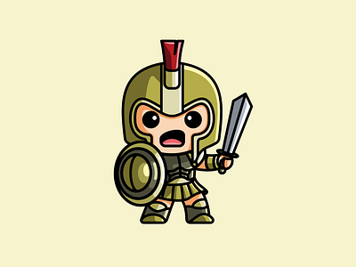 Gladiator adorable armor brand branding cartoon comic character mascot cute fun funny fighter game gladiator gold helmet illustrative illustration knight logo identity lovely shield sticker sword war warrior