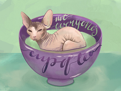 Not Everyone's Cup of Tea - Part 4 cat illustration digital illustration green tea hairless cat matcha matcha tea procreate procreateapp sphynx sphynx cat tea lovers traditional asian