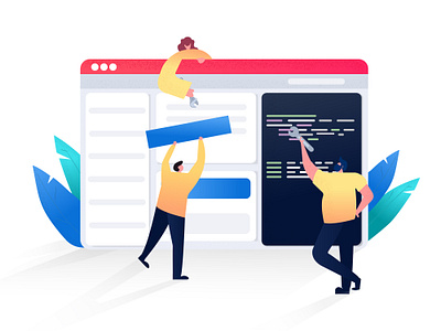 Customizable Developer Experience Platform apis artwork colours creative design developers flat fresh illustration interaction new people plants screen stylized work in progress workplace