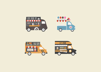 Food truck app background design fastfood flat food truck icon illustration retro vector vintage