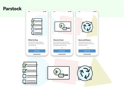 Parstock Intro Screens app branding cooking flat minimal mobile onboarding product design ui welcome