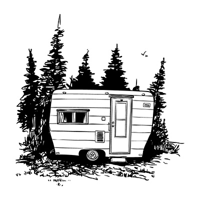 Deep in the woods camper drawing home house illustration illustrator landscape solitude tinyhome trailer trees vector woods