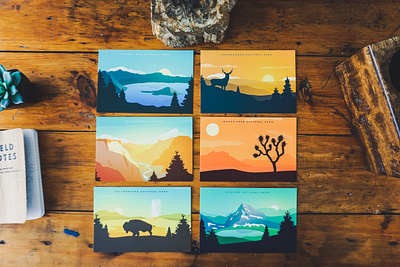 National Park Postcard Collection 3 glacier illustration national park postcard silhouette vintage yellowstone