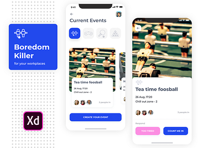 Boredom killer for workplace boredom design event foosball fun games prototype prototype animation ui webkul webkul design xd xd design