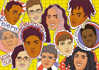 Portrait Stickers afro berlin blacklivesmatter diversity faces gay illustration illustrator lesmigras lgbtq lines minimal pattern poc portrait qpoc queer texture vector