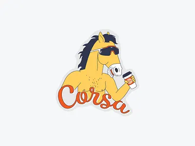 Corsa Coffee Sticker branding coffee corsa design glasses horse icon illustration logo typography