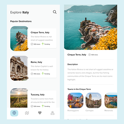 Explore Italy App app design ios italy likes mobile app mobile app design mobile ui rome travel travel app trending typography ui ux views