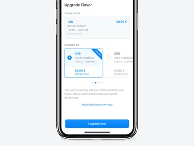 Upgrade Payment Plan - Server Management Platform banking button clean dialog finance fintech forms input ios13 license mobile modal modal box modality payment payment plan popup upgrade user experience user interface