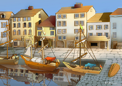 Quayside building illustration landscape