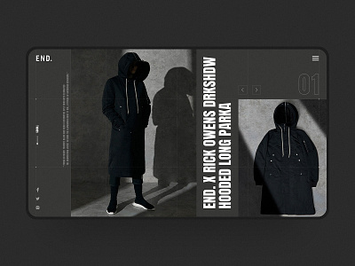 Rick Owens DRKSHDW x End. Web Design clothing dark dark ui design e commerce end fashion fashion brand simple ui ux visual visual design web web design