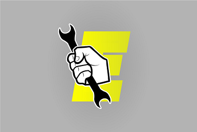 Everstrong brand identity gradient grip hand icon logo mechanic strong work wrench yellow