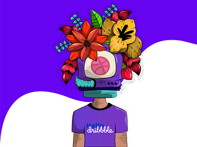 Hello Dribbble astronaut colorful colors dribbble flowers hello dribble illustration art nature illustration purple space spaceman vector vibrate