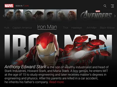 Marvel Avengers web ui Iron man 3000 art avenger design ironman marvel marvel comics ui vector web ui web ui ux webdesign