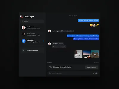 Chat concept dark mode apartment chat conversation dark dark mode flip lease listing sublet