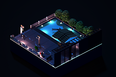 Detroit become human in voxel art illustration isometric illustration lowpoly orthographic voxel