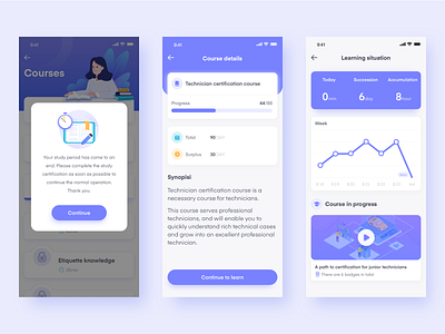 Technicians to learn app—ios 2.5d course design illustrations learning app ui ux