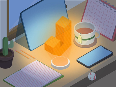 [ Freebie ] Mid-year experiment JIN #6 Isometric Desk animation desk freebie hologram isometric isometric illustration jin design motion graphics