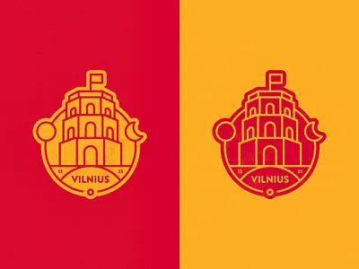 Vilnius sticker castle city dribbbleweeklywarmup gediminas hometown lineart red sticker tower town vilnius yellow