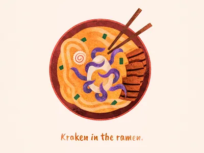 Kraken food illustraion kraken noodles octopus ramen textured