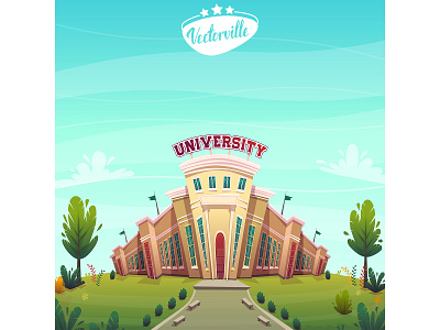 university campus student education cartoon college funny high illustration illustrator knowledge math scholarship school steps student study studying university vector