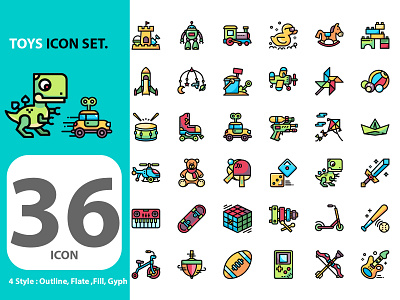 Toys icon set color design icon logo toys ui ux vector
