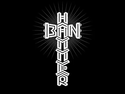 Ban Hammer admin administrator ban banhammer black block censor concept cross forbidden gavel gothic hammer lettering logo maul meme moderator tattoo vector