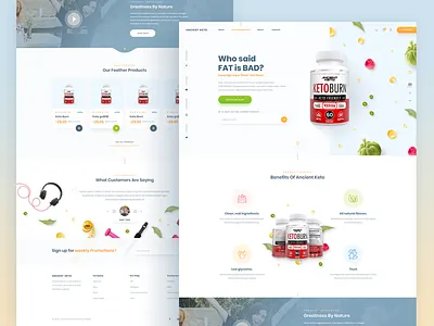 Keto Supplement Website 2d design branding creative design flat homepage illustration product page supplement ui ux web website