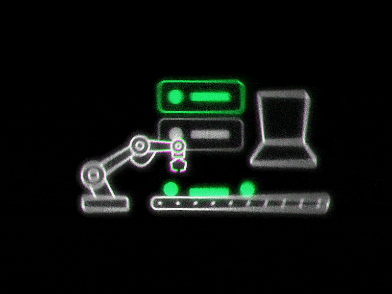 Сonveyor Ui abbearion animation animations app black conveyor glitch glow mech ui