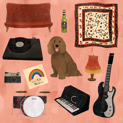 Places cute dog editorial illustration