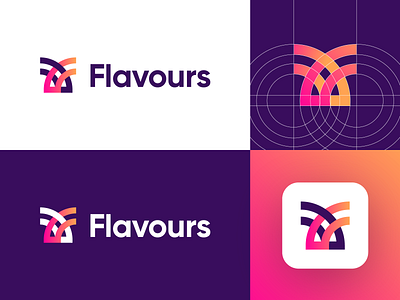 Flavours - Logo Design Exploration app logo branding clean coding corporate design developers f letter logo for sale unused buy grid logo identity logo logo design logo designer logotype media tech digital open free platform stack symbol technology logo